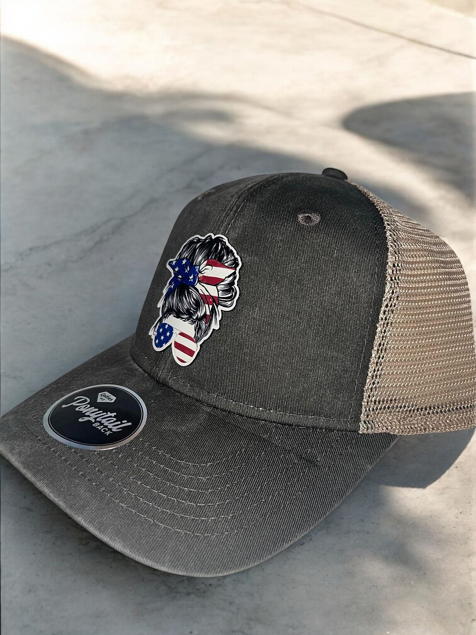 Thumbnail: Outdoor Cap Ponytail Cap with Patriotic American Girl Sunglasses Patch