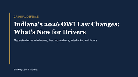 Cover graphic with the title Indiana's 2026 OWI Law Changes: What's New for Drivers from Brinkley Law