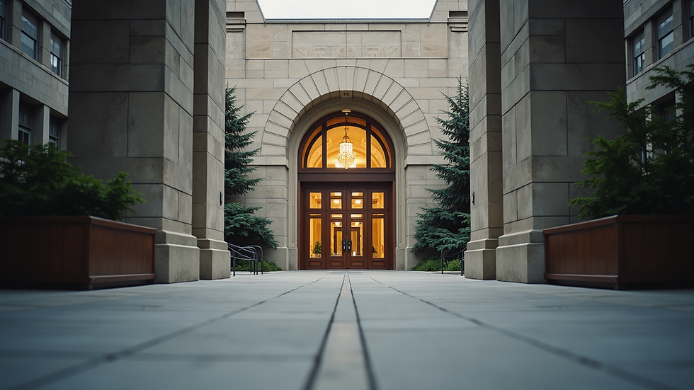 Eye-level view of a courthouse entrance in Indianapolis