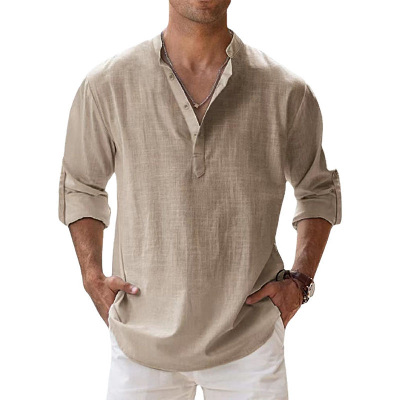 Thumbnail: Long Sleeve Linen Henley Shirt