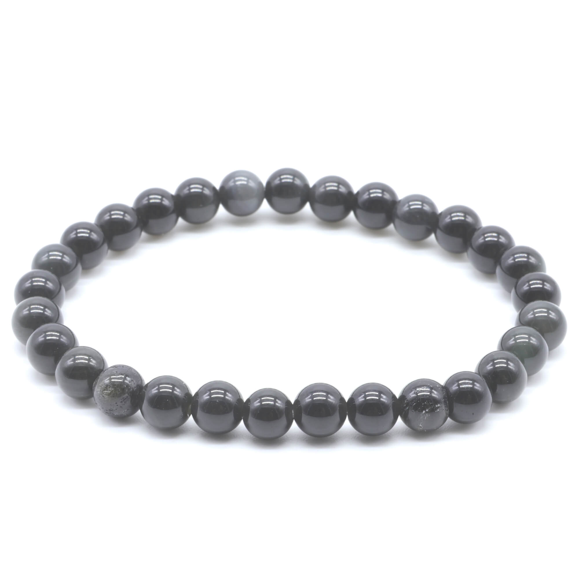 Bracelet - Obsidienne Noire Dorée 6mm