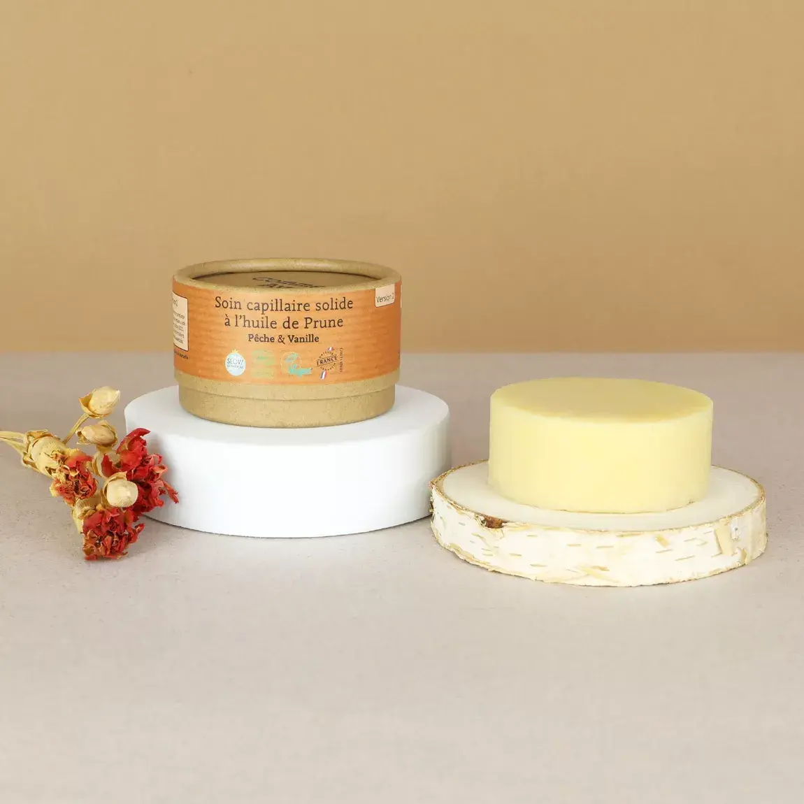 Comme Avant - Soin capillaire solide à l'huile de Prune bio - Pêche & Vanille