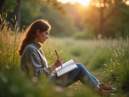 Woman in a peaceful setting writing