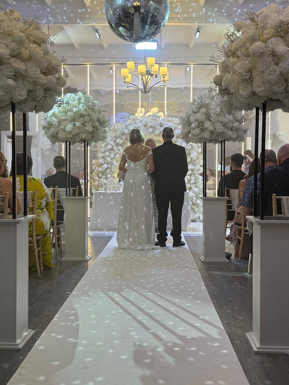 White aisle carpet and plinths ceremony — The Venue by White