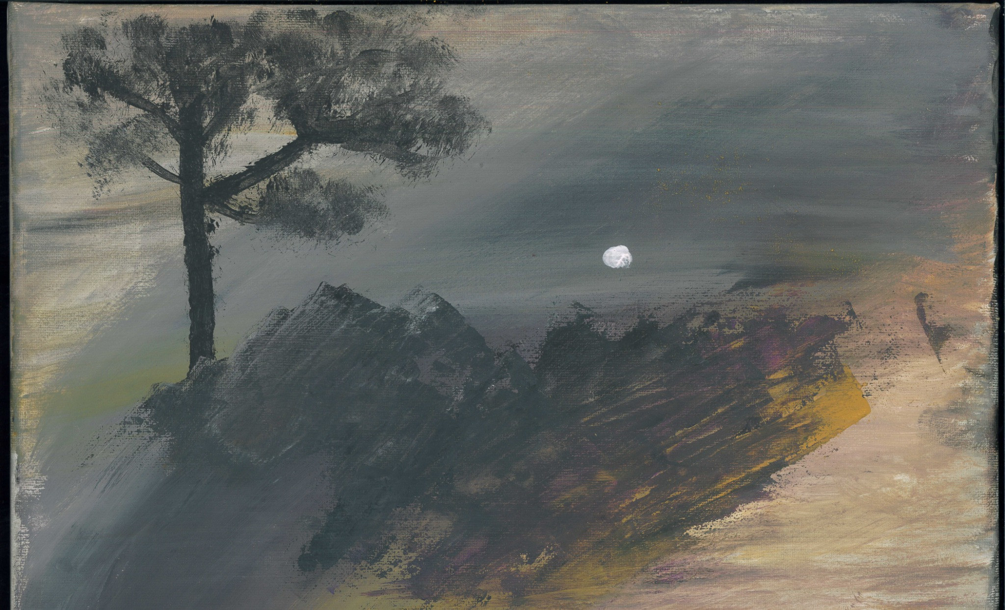 Black Moon Lightning, an abstract earth-toned painting by MamiNature