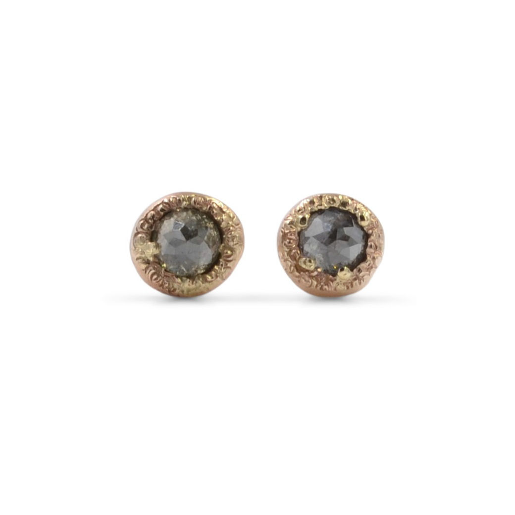 Rustic Diamond Stud Earrings In 14k .65ctw
