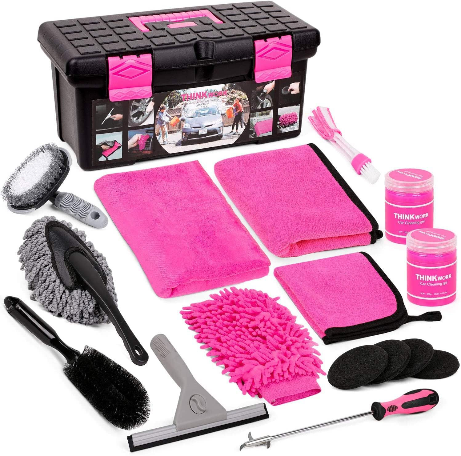 17pcs Pink Car Detailing Cleaning Kit W6053