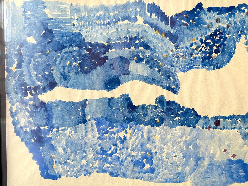 Abstract blue watercolor inspired by the waters of Venice and the artist’s life in the city.