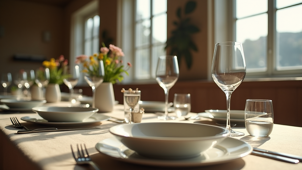Eye-level view of a serene dining table set for a mindful meal