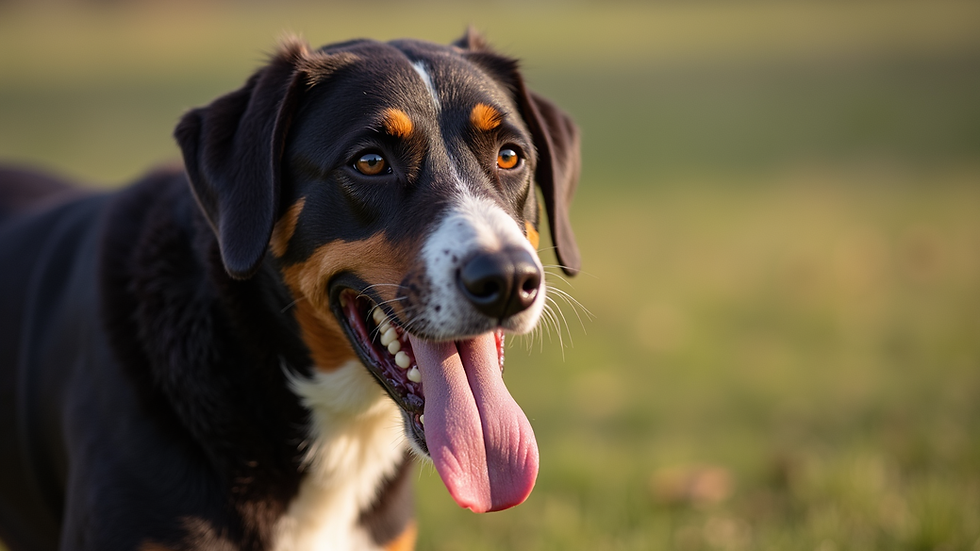 Close-up of a dog panting with its tongue out