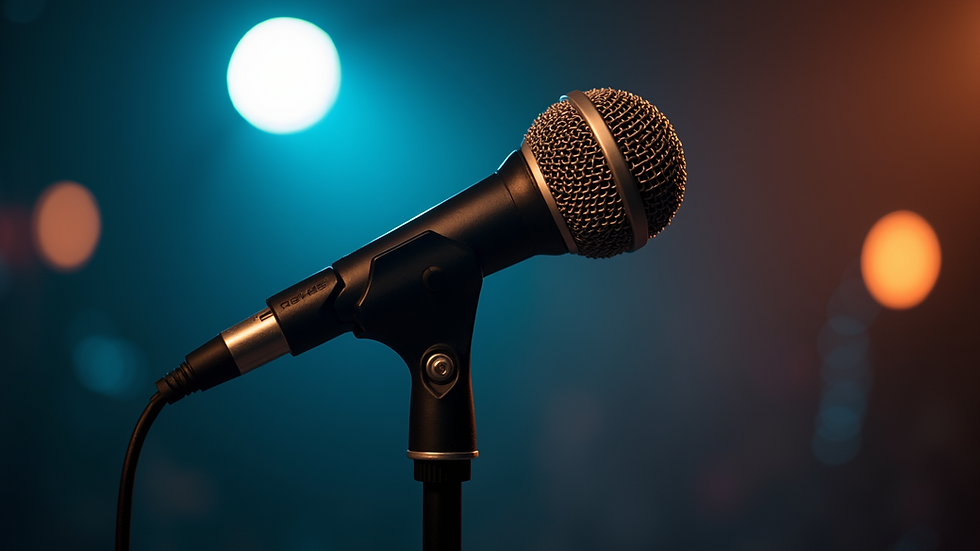 Close-up view of a dynamic microphone on a stand