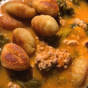 Ground Turkey, Kale & Pepper Soup with Cauliflower Gnocchi