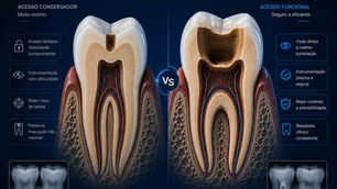 Comparação entre acesso coronário conservador e acesso funcional em molar endodôntico.