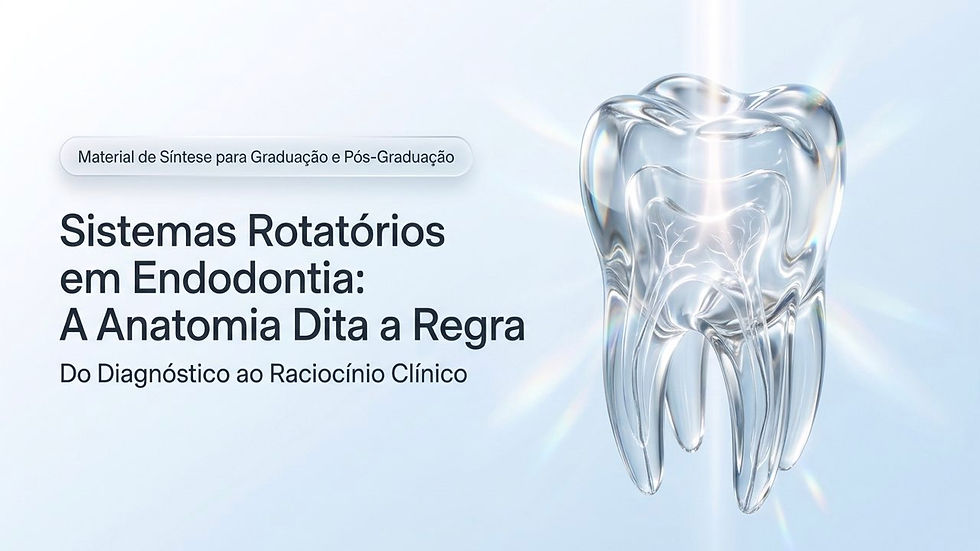 Capa clara com dente 3D e texto: Sistemas Rotatórios em Endodontia, Material de Síntese para Graduação e Pós-Graduação.