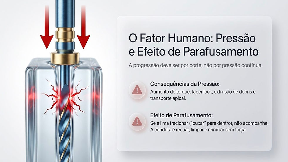 Infográfico em português mostra broca pressionada num bloco com rachaduras e setas vermelhas, alertando sobre pressão e efeito de parafusamento.