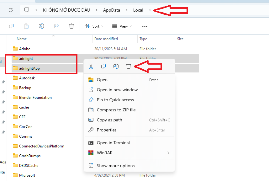 Tìm và xoá 2 thư mục Adrilight và Adrilight App.