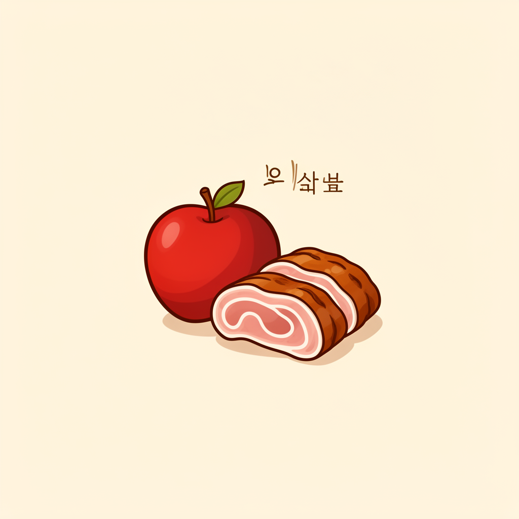 사과와 돼지고기를 표현한 레시피 로고