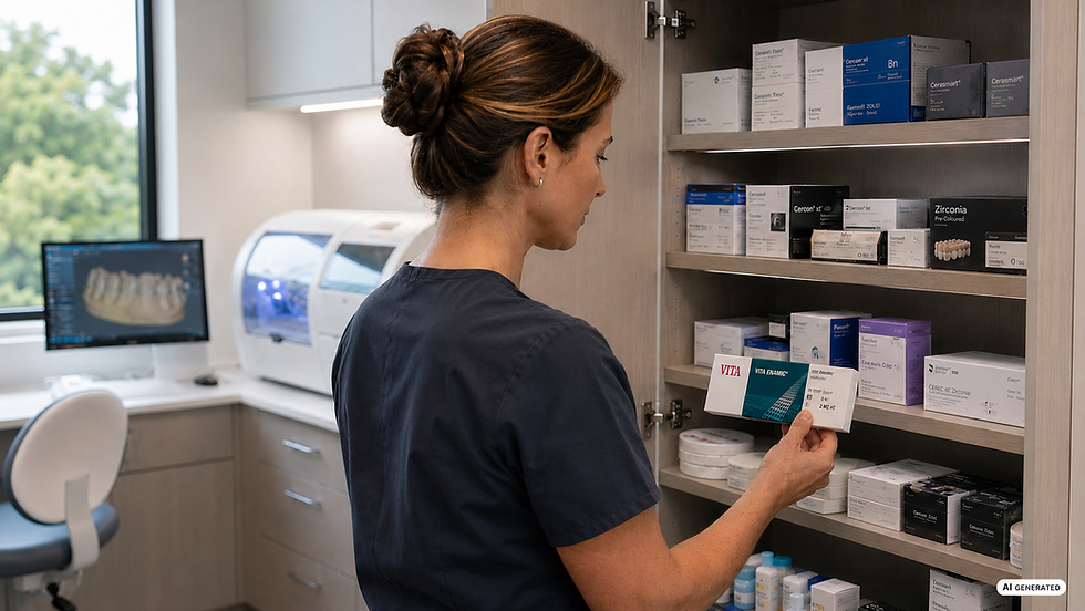 Tech holding a sleeve of VITA ENAMIC®