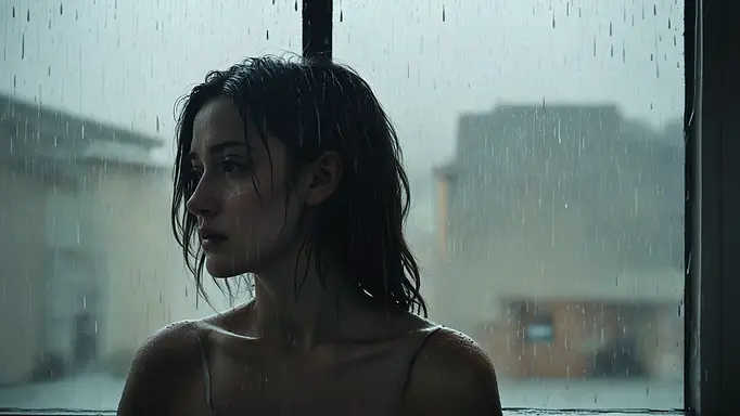 woman in depression rain