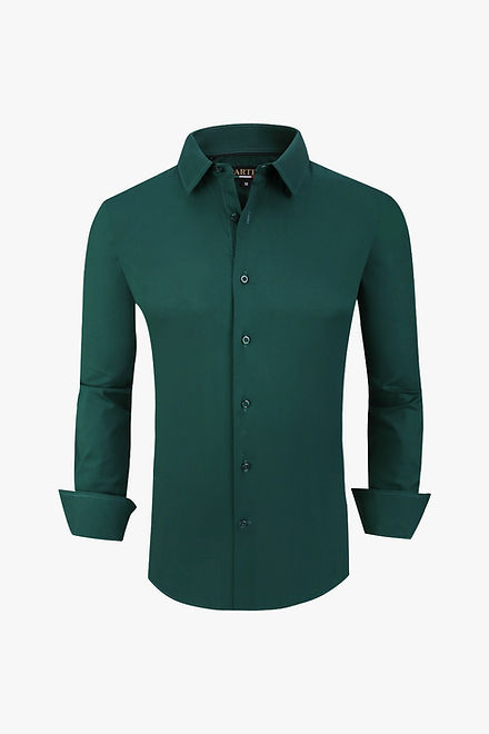 men's hunter green dress shirt Slim Solid Stretch Cotton alttext