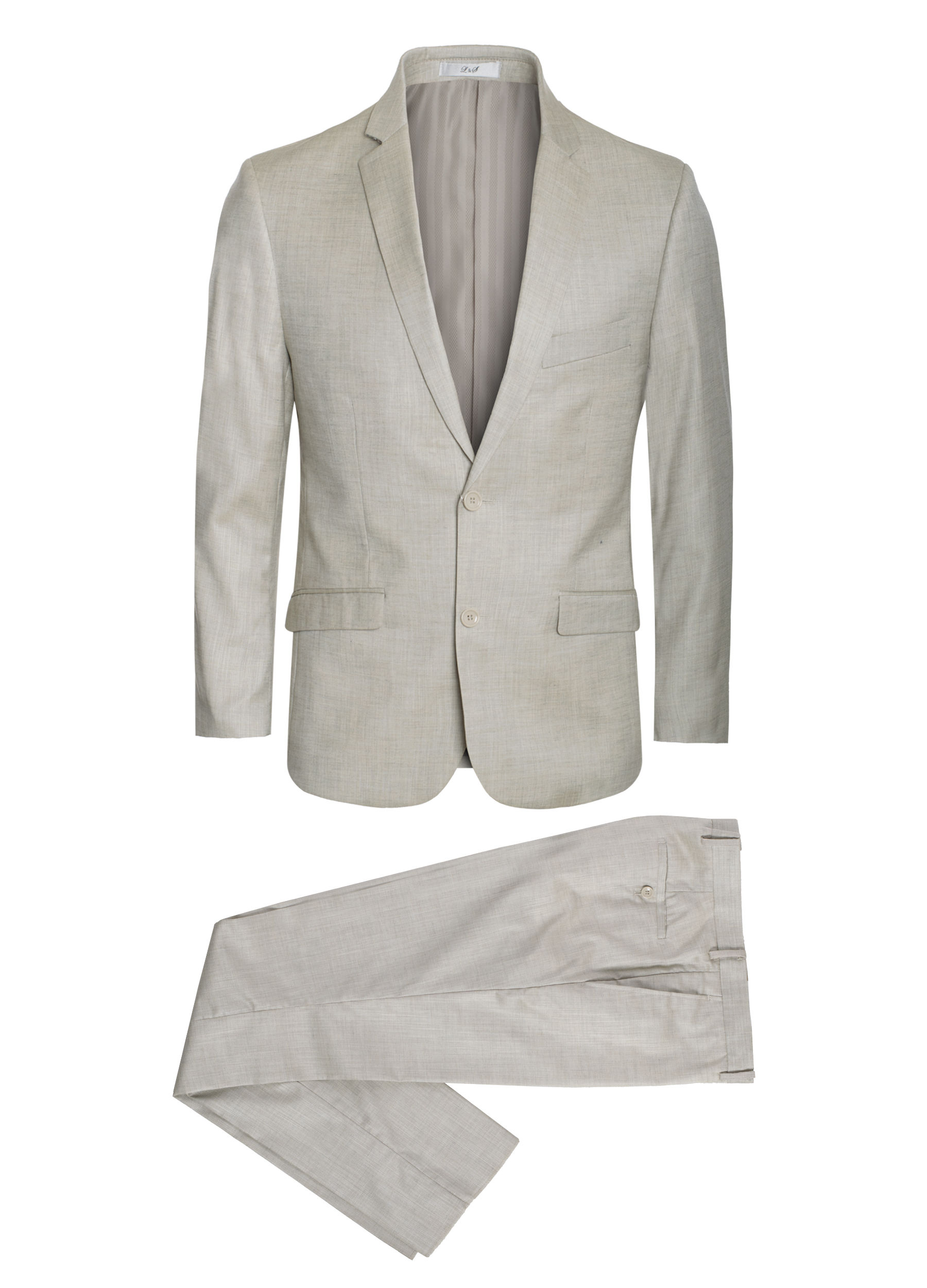 Extra-Slim fit Linen Blended  3pcs Beige Suit