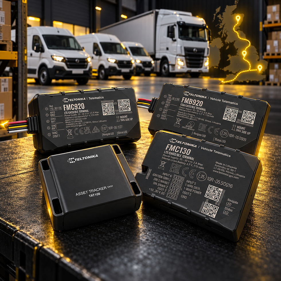 Teltonika Distributor UK cover using real FMC920 FMB920 FMC130 and TAT100 tracker products
