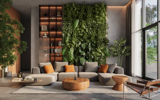 A modern living room interior with minimalist furniture, functional layout, and natural lighting, showcasing a blend of style and comfort.