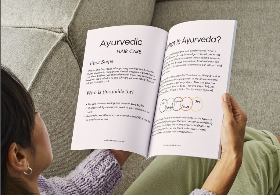 Thumbnail: Melina Haircare AYURROOTS book with natural elements – inspired by Ayurvedic tradition and mindful haircare