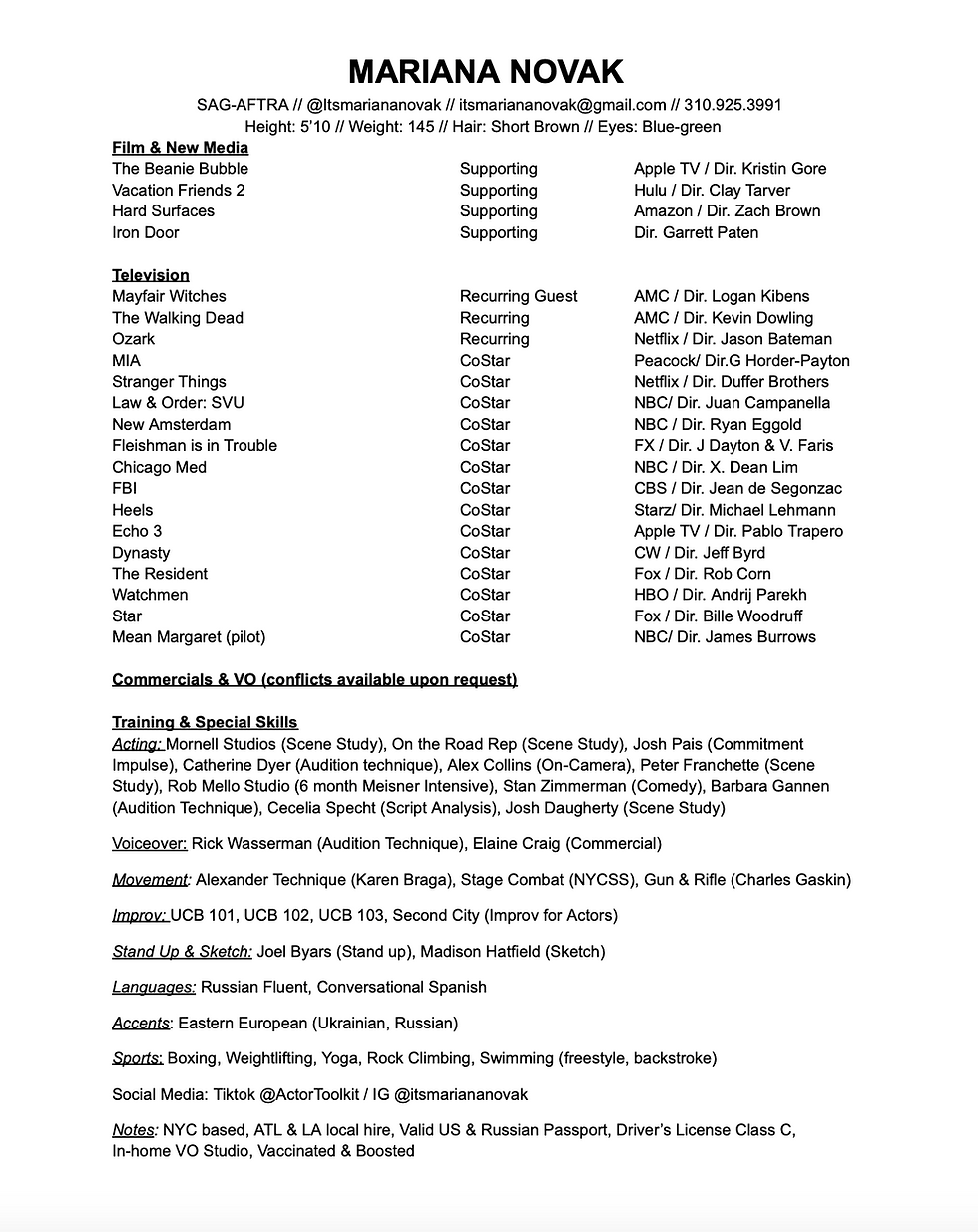 Mariana Novak TV/Film Actor