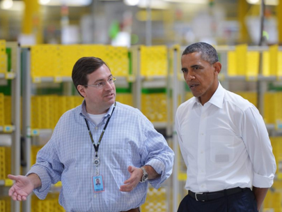 Dave Clark Touring President Obama through an Amazon Fulfillment Center