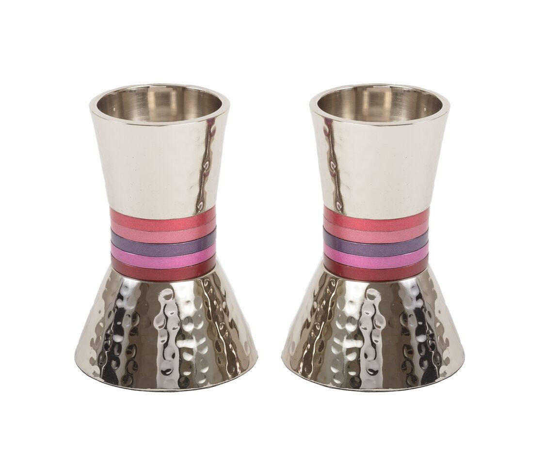 YAIR EMANUEL HAMMERED NICKEL SHORT CANDLESTICKS - PINK RINGS