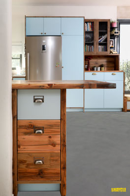 מטבח כפרי, עץ בשימוש חוזר בשילוב צבע