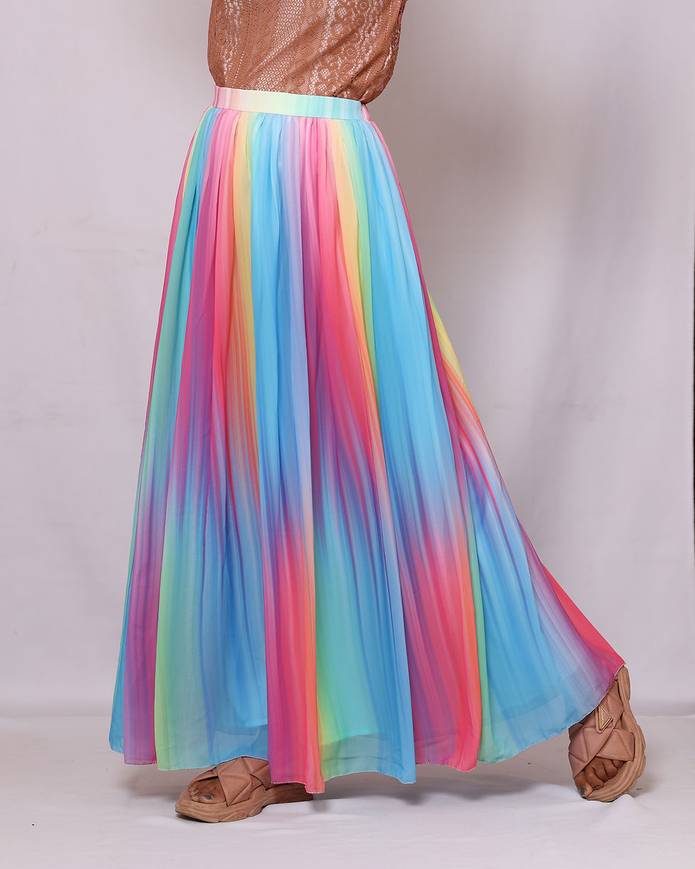 Thumbnail: Rainbow Print Multi Color Georgette Skirt