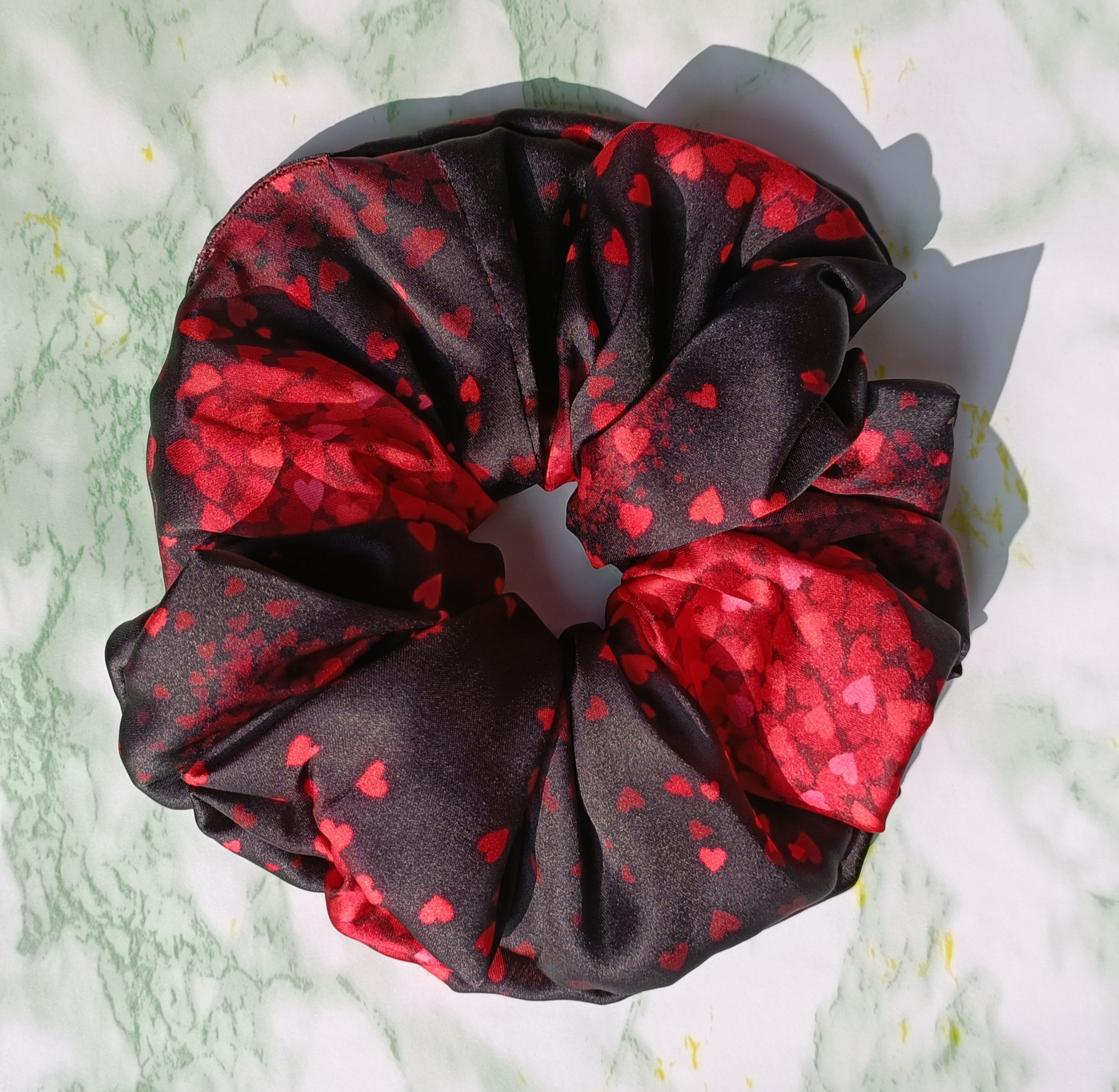 Heart Print Satin Scrunchie