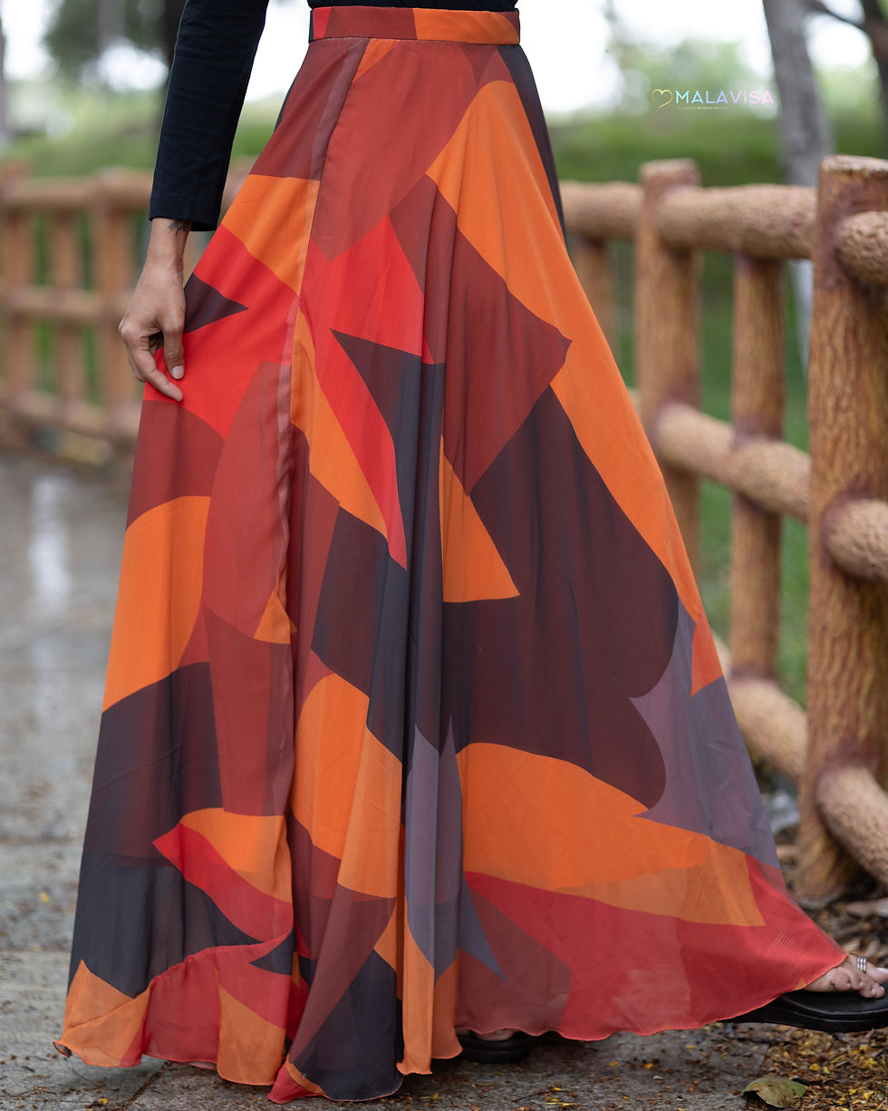 Thumbnail: Abstract Digital Print Orange & Brown Georgette Skirt