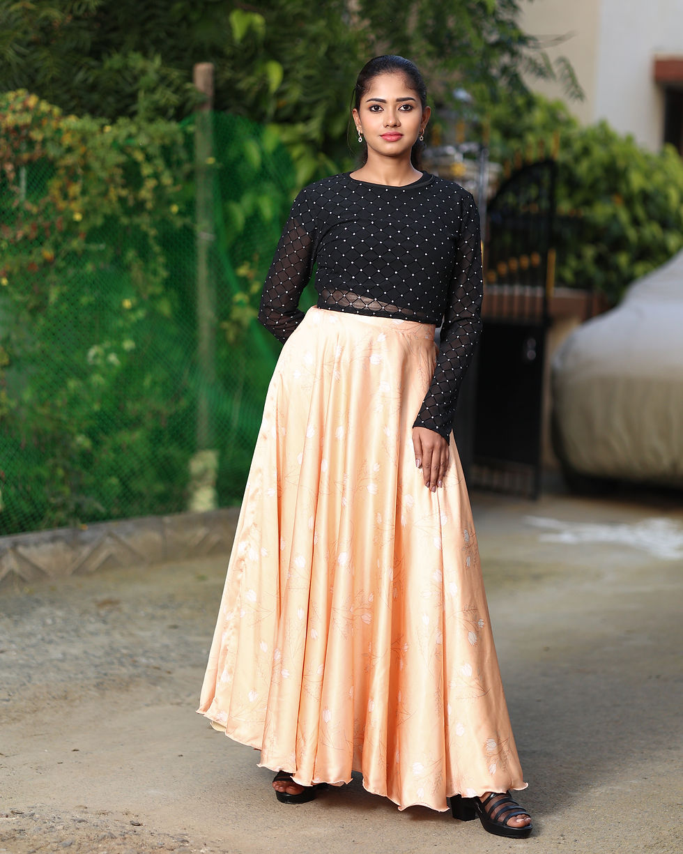 Floral Print Salmon Satin Skirt