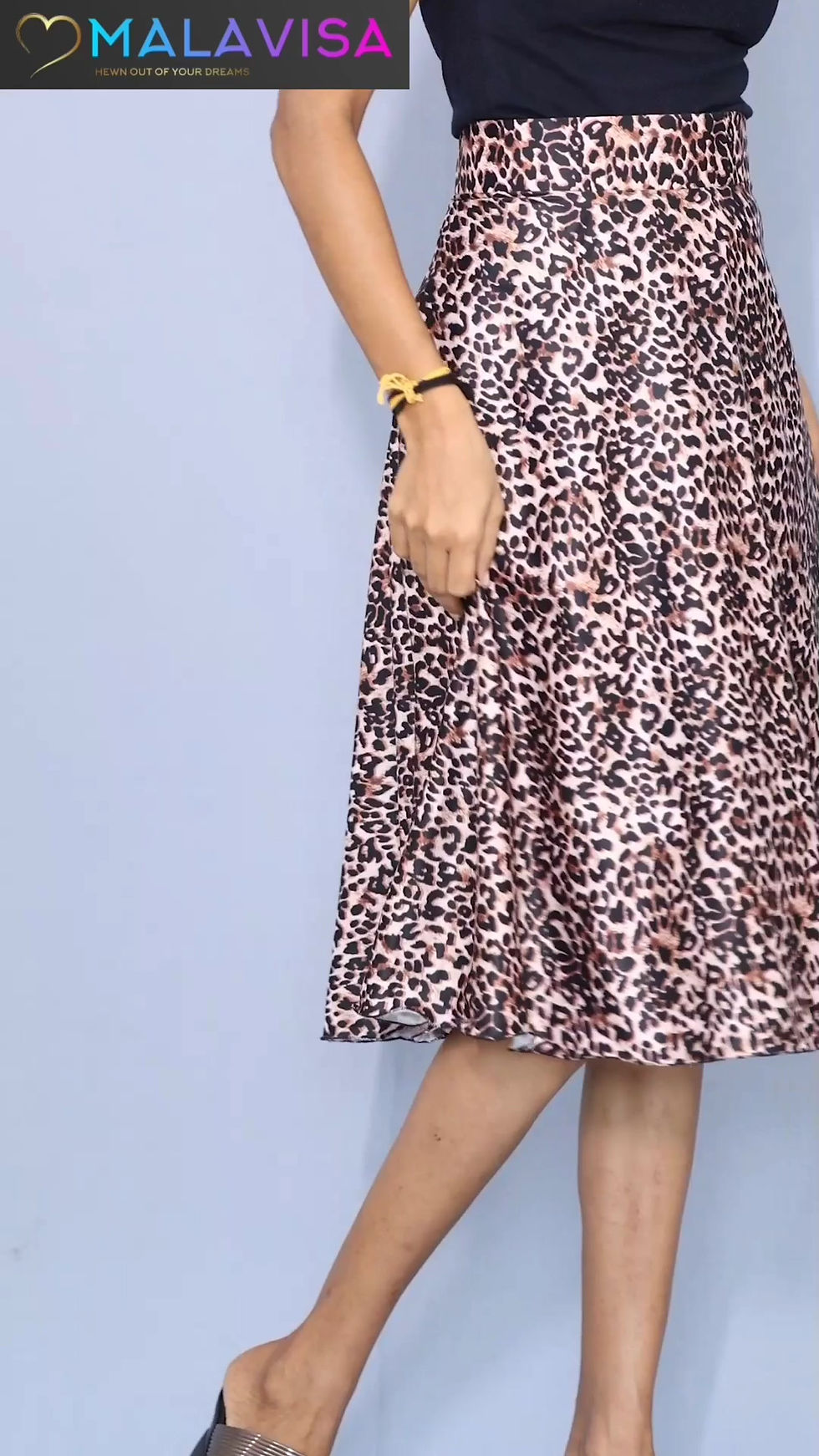 Thumbnail: Animal Print Black & Brown Satin Skirt