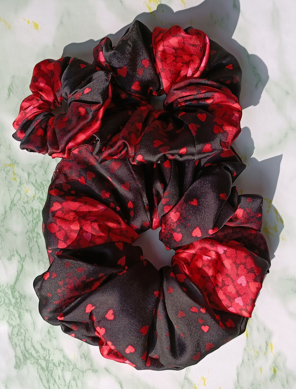 Thumbnail: Heart Print Satin Scrunchie