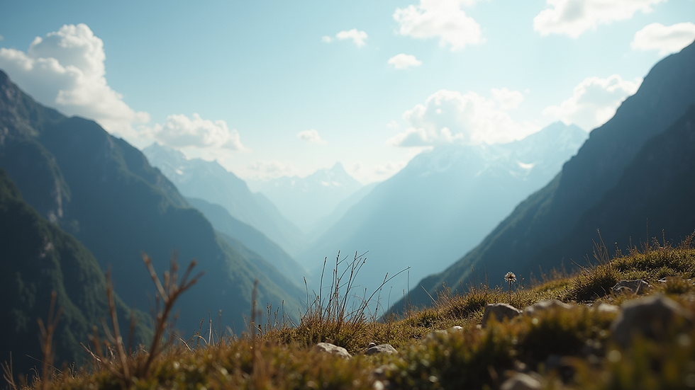 Eye-level view of a serene mountain landscape