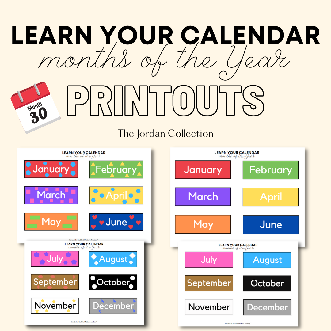 Calendar months printouts Rainbow & Shapes