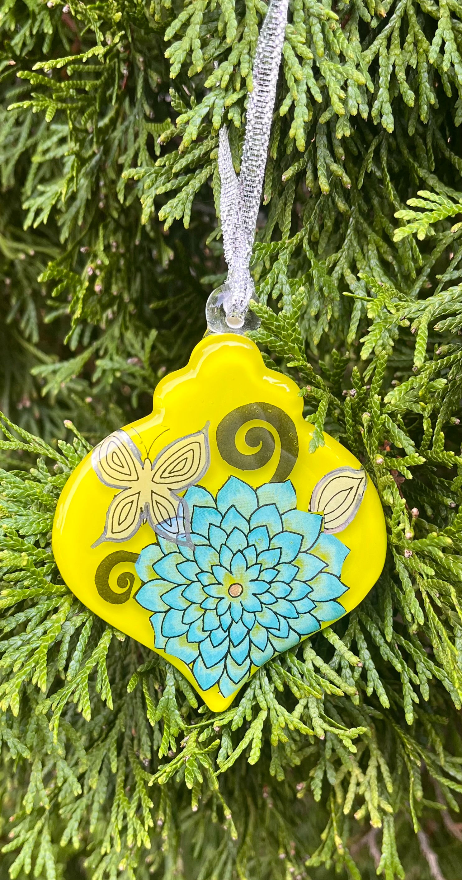 Handmade Fused Glass Ornament ~ Boho Bloom