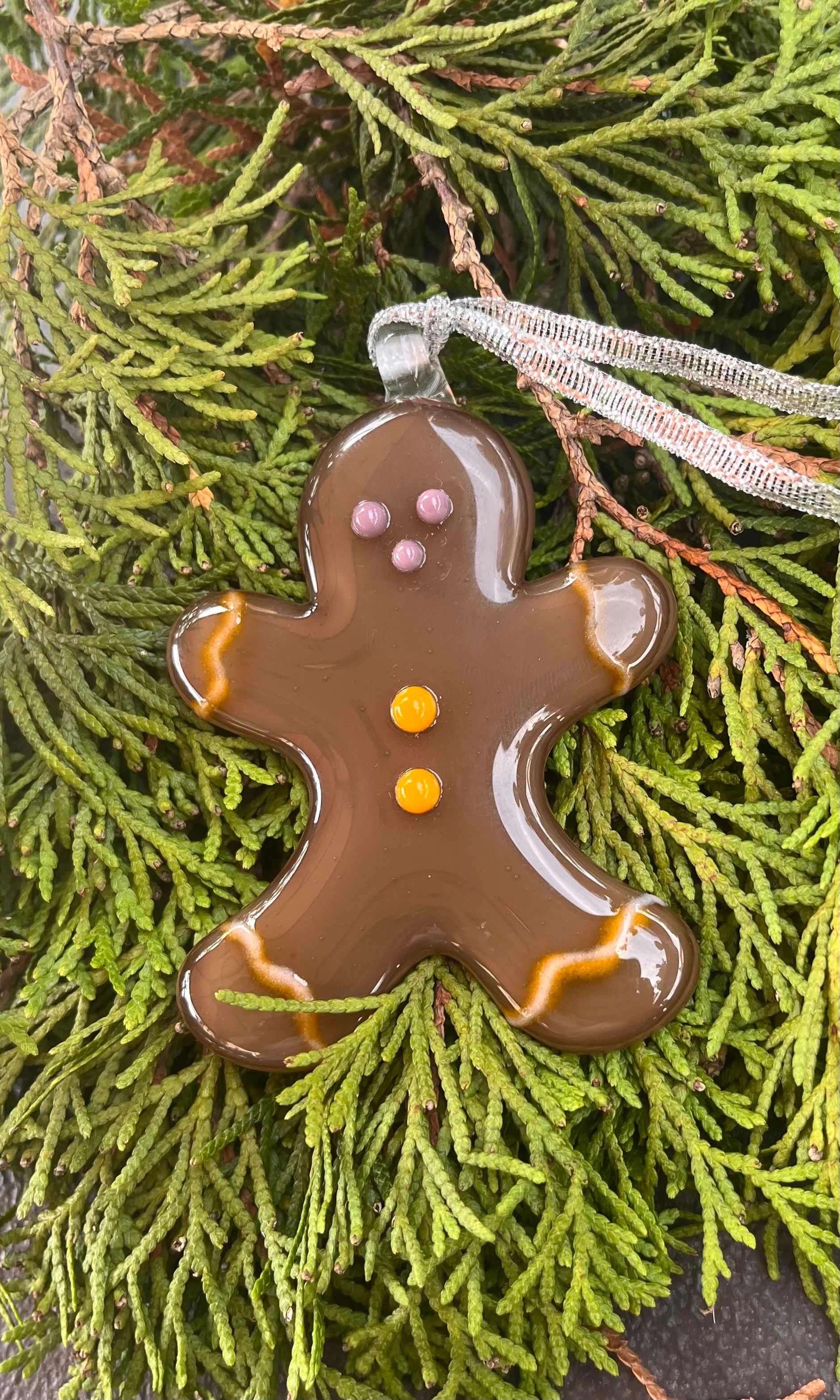 Handmade Fused Glass Ornament ~ Ginger Jingles