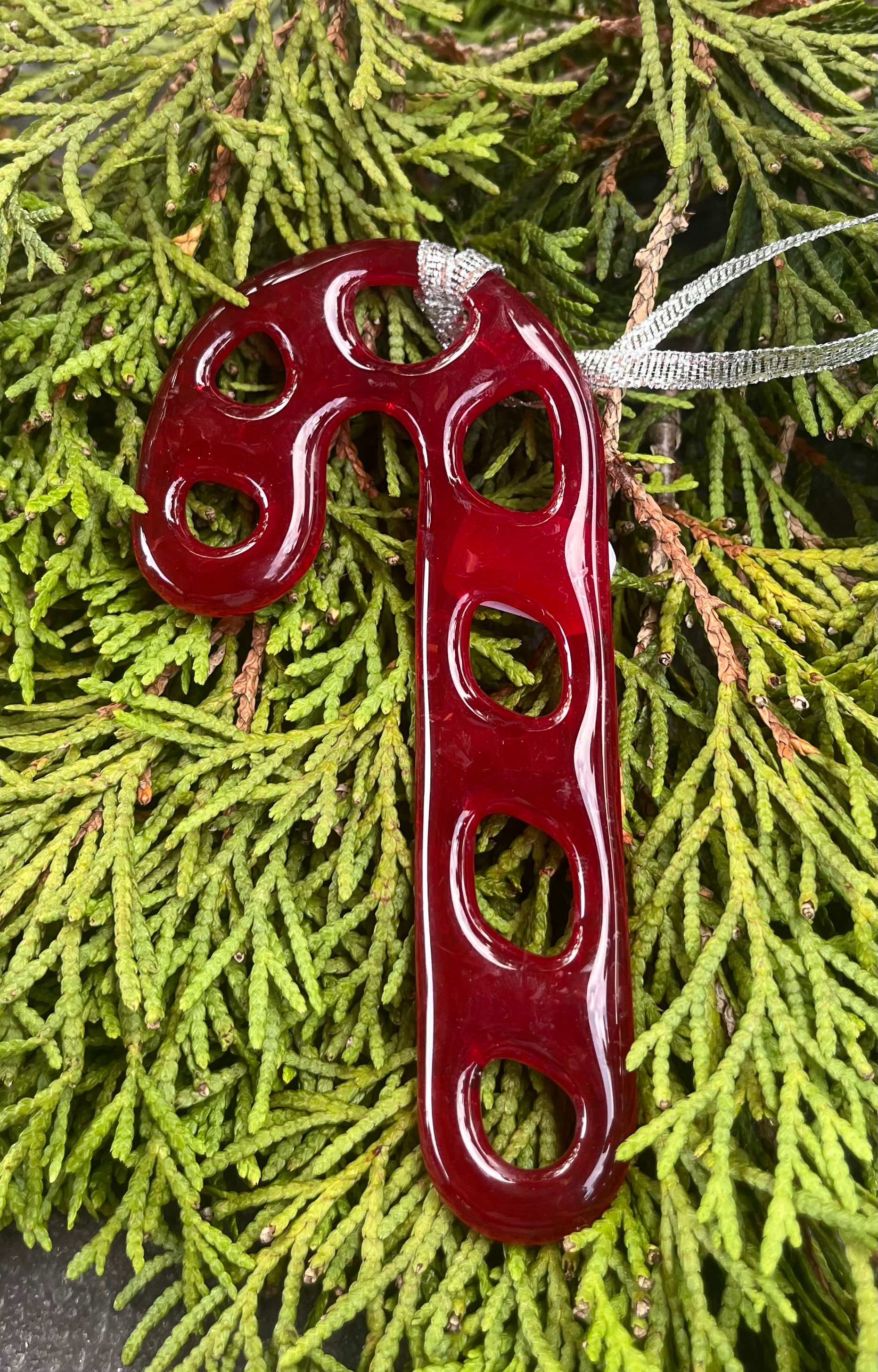 Handmade Fused Glass Ornament ~ Candy Cane
