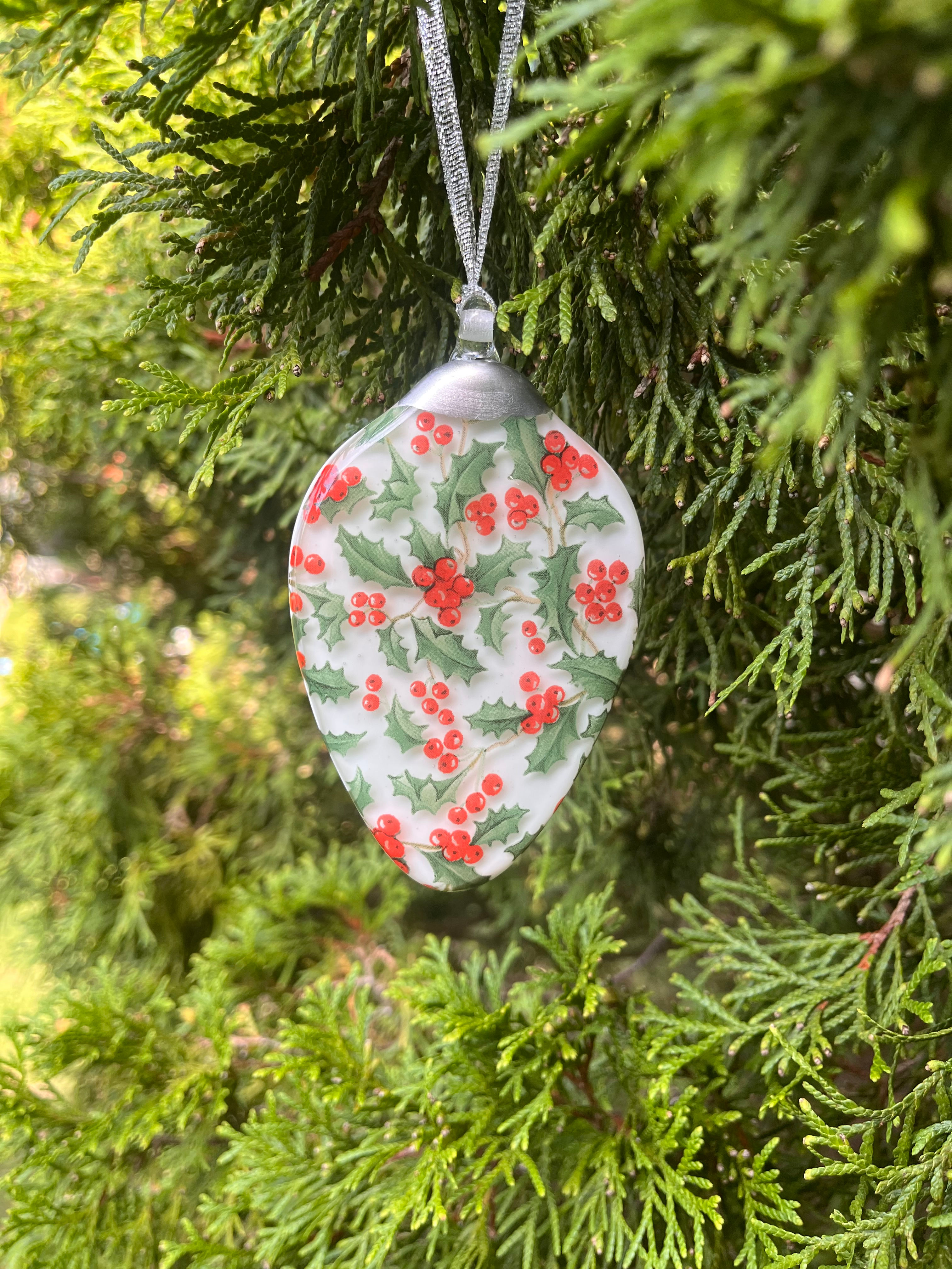 Handmade Fused Glass Ornament ~ Winter Berry