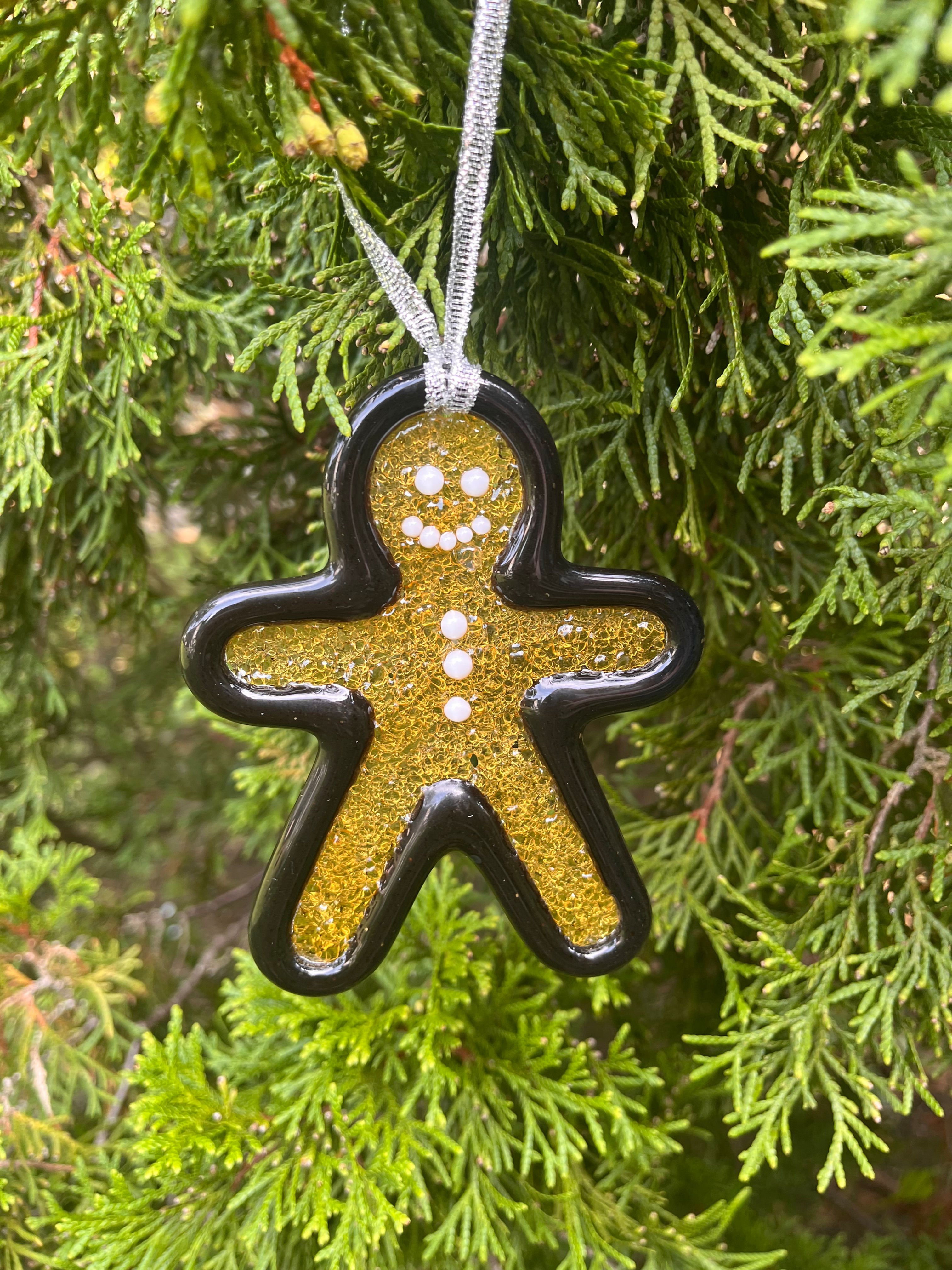 Handmade Fused Glass Ornament ~ Gingerbread Man