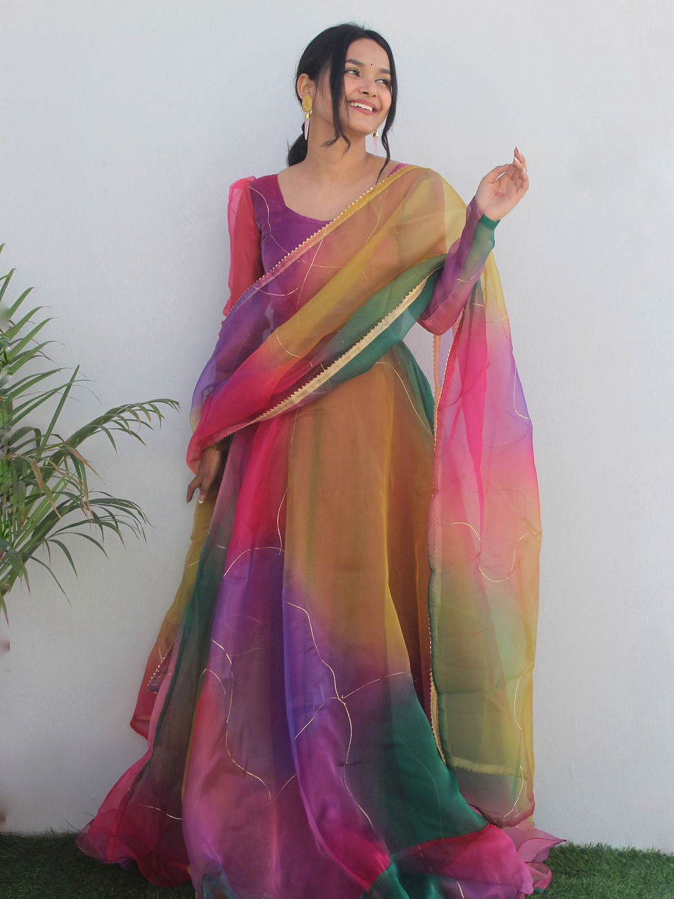 Thumbnail: Floral Digital Print Anarkali Gown - NR 113