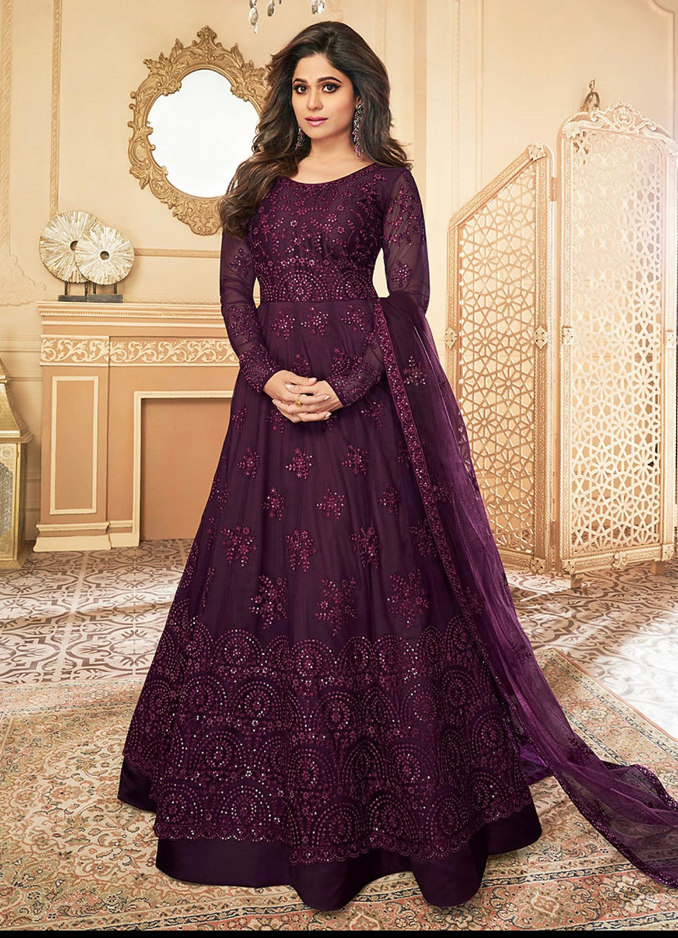 Purple Embroidered Anarkali Product Code: A-7177