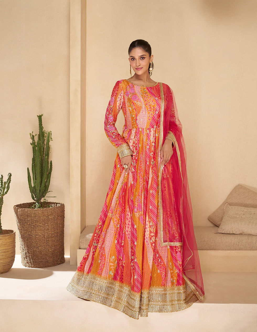 Rani Pink Digital Printed Embroidered Anarkali Dress Product Code: ARW-5507