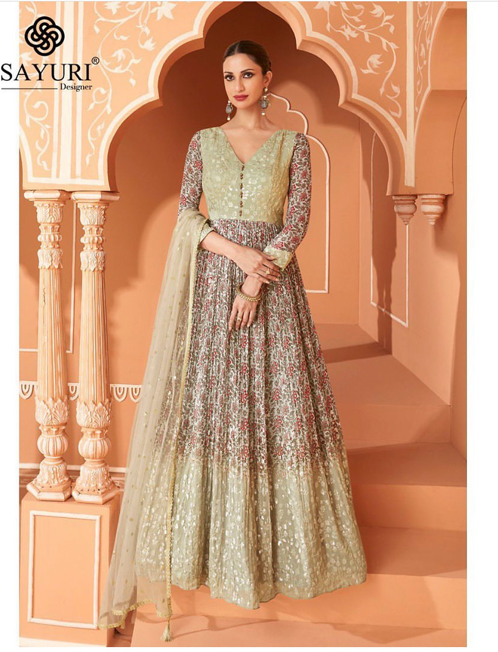 Sequence Embroidery Floral Anarkali Suit Product Code : ARW-5297