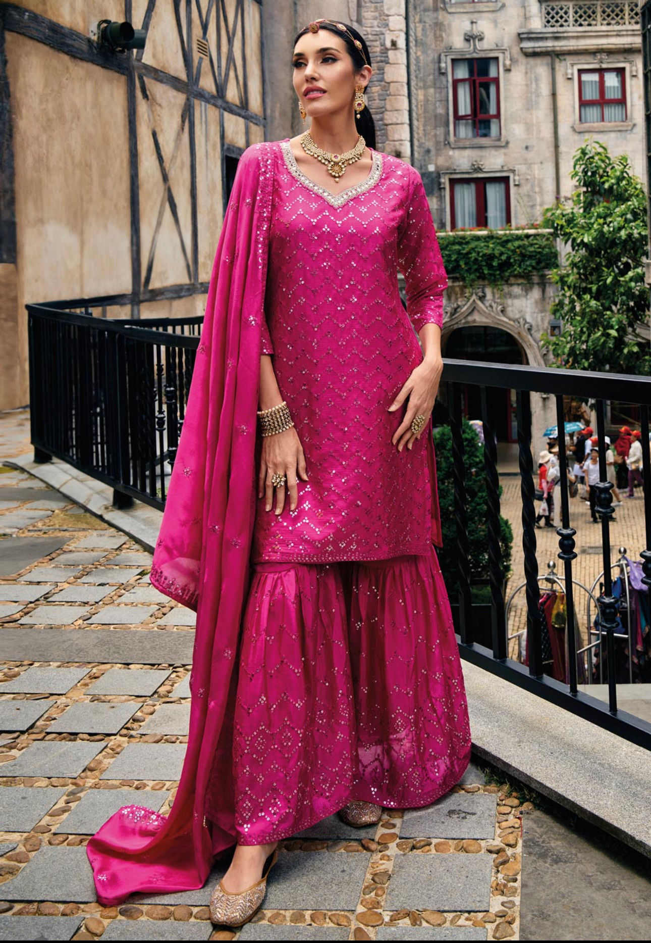 Hot Pink Embroidered Gharara Suit  Product o: EB-1205